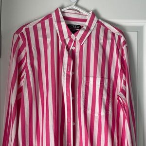 J. Crew Pink and White Vertical Stripe Button-Down Shirt, size 12.